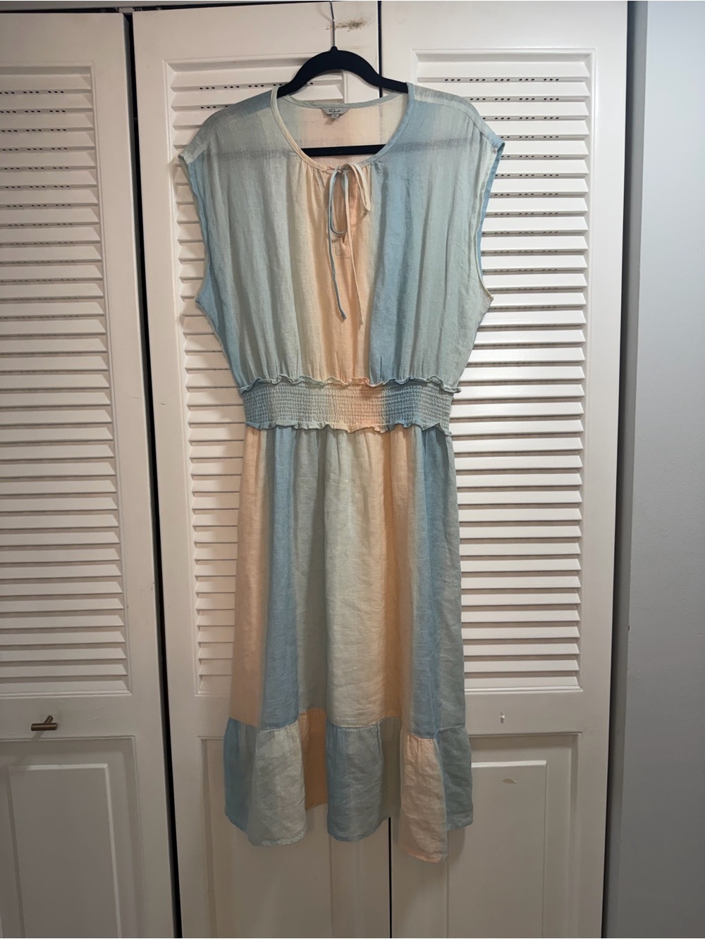 Rails Ashlyn Sunset Gradient Light Blue and Peach Colorblock Smocked Midi Dress